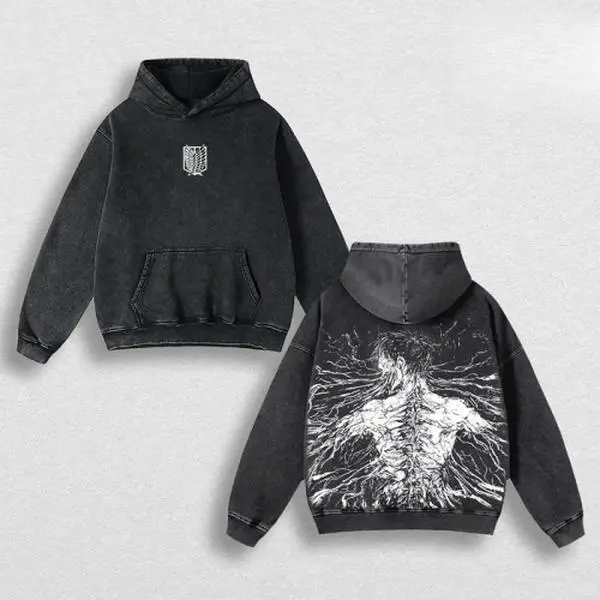 Eren Attack on Titan Cotton Wash Hoodie Unisex Printed Hoodie Anime Hoodie Suitable for Winter Long Sleeve Stylish Wear For anime fan Fashion Streetwear Menswear Sweatshirts