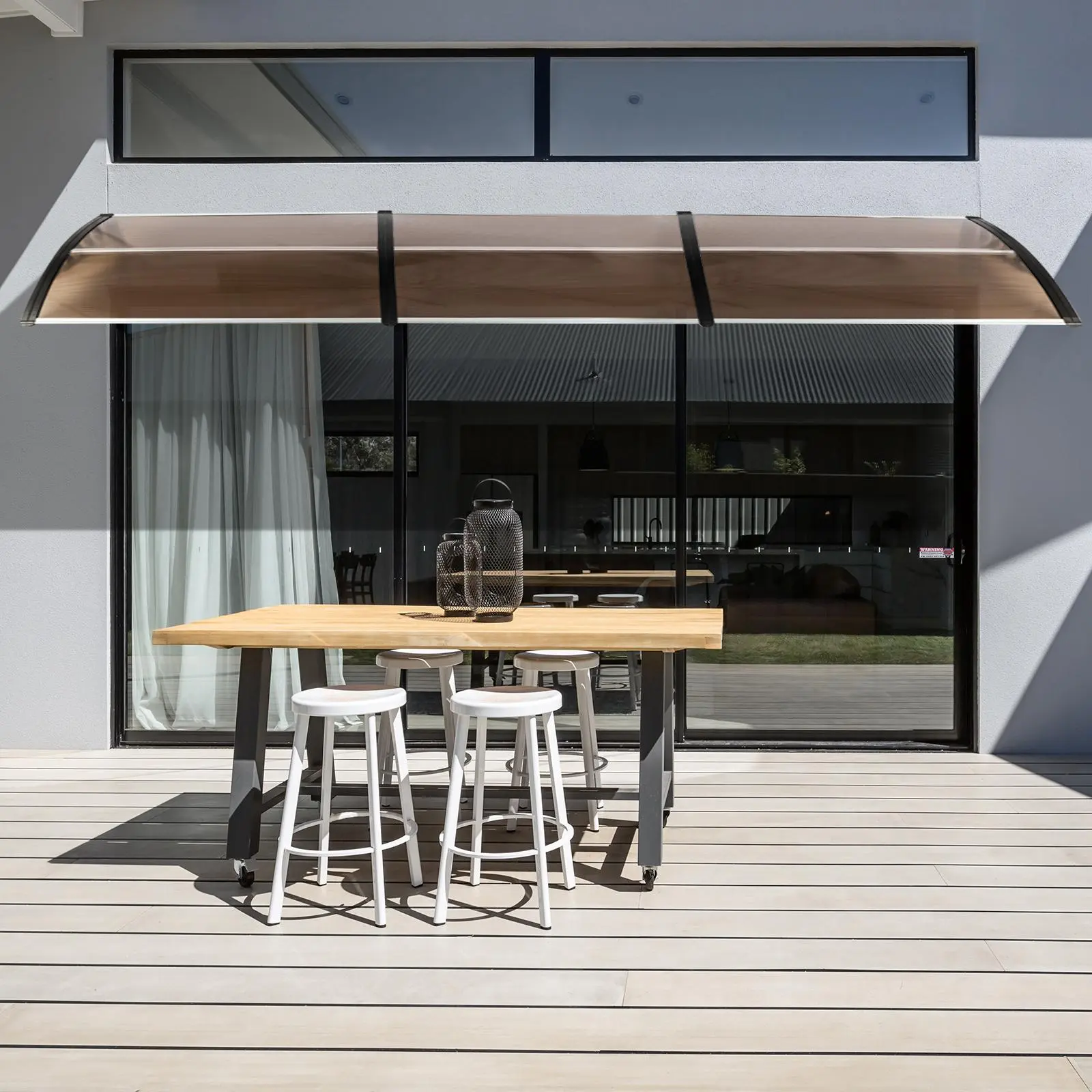 【Summervibes】Ubesgoo Outdoor Furniture Window & Door Awning, Polycarbonate Hollow Sheet Cover, Brown Board & White Bracket, Front-Facing Door Entry Cover, UV Protection Canopies & Shade Parasol, Outdoor Shade Canopy, Canopy Parasols, Canopies & Shade