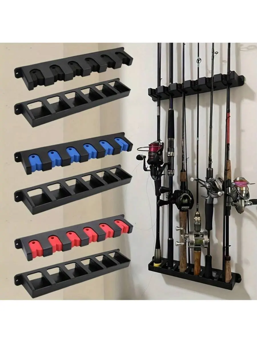 Easy Install Black/Red ABS Rod Racks - Wall-Mounted Fishing Pole ...
