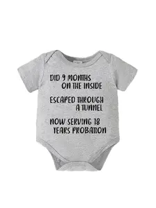 "Did 9 Months On The Inside Escaped Through A Tunnel Now Serving 18 Years Probation" Baby Bodysuit Funny Prison Humor Graphic Short Sleeve Cotton Romper for Newborns