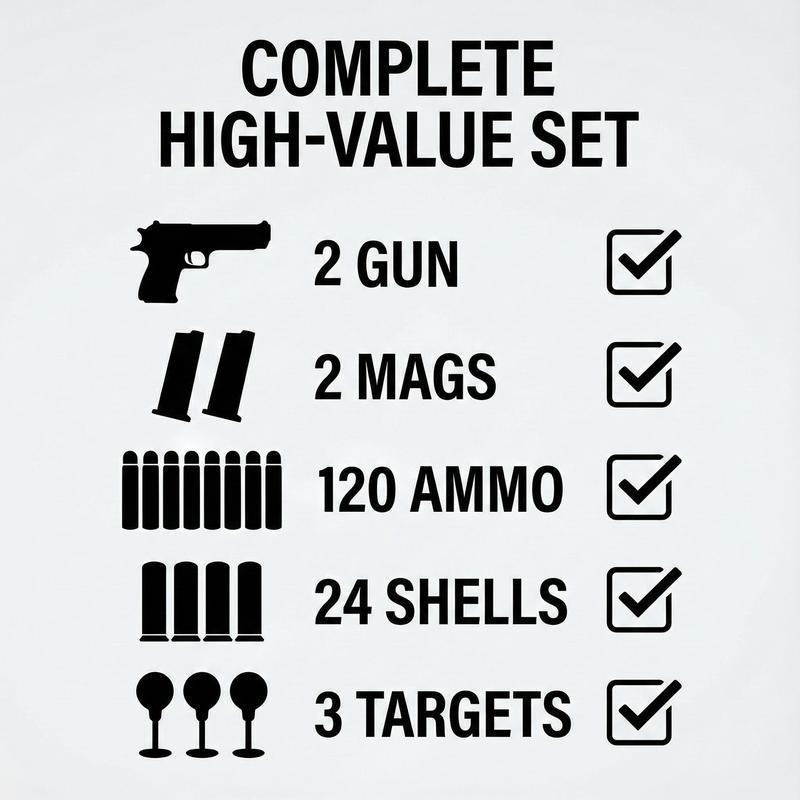Shell Ejecting Desert Eagle Model Gun Set - Realistic Soft Bullet Toy with 120 Ammo, 2 Mags & Targets Complete Kit