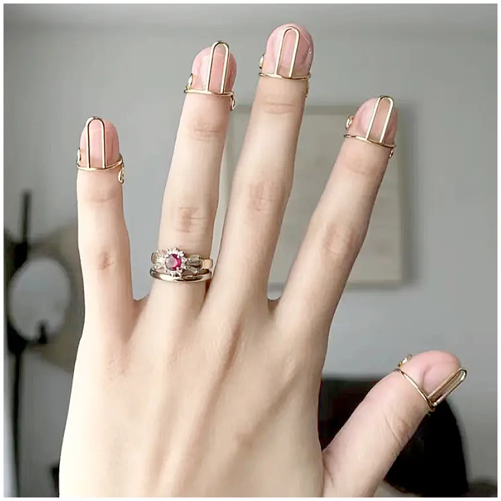 2024 HOT 10-piece set of fashionable wearable manicure, essential removable nail rings, metal rings