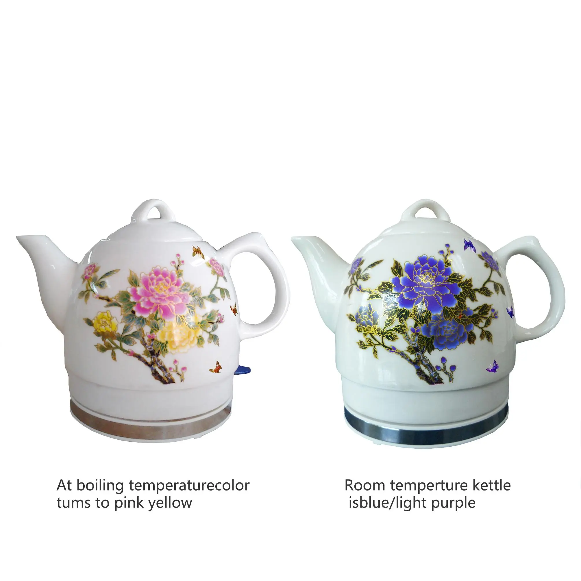 FixtureDisplays® Ceramic Color Changing Electric Kettle, 1000W 1 Liter 4 Cups Floral Tea Kettle, 110V, Home & Office 15000-R1