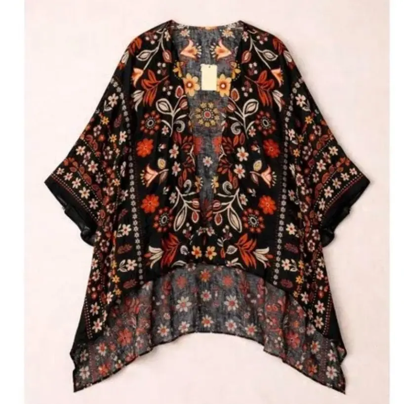 Boho Floral Kimono Cardigan by Easel – Flowy Open Front Layer