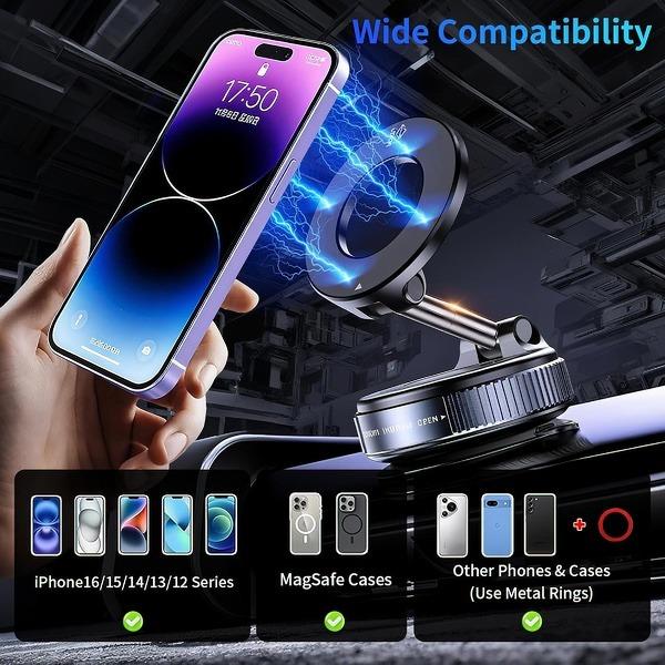 Guccqueen Universal Magnetic Car Phone Holder Strong Vacuum Suction Cup Mount for All Smartphones & Vehicles Foldable Design Works on Dashboard Gym & Bathroom Mirrors