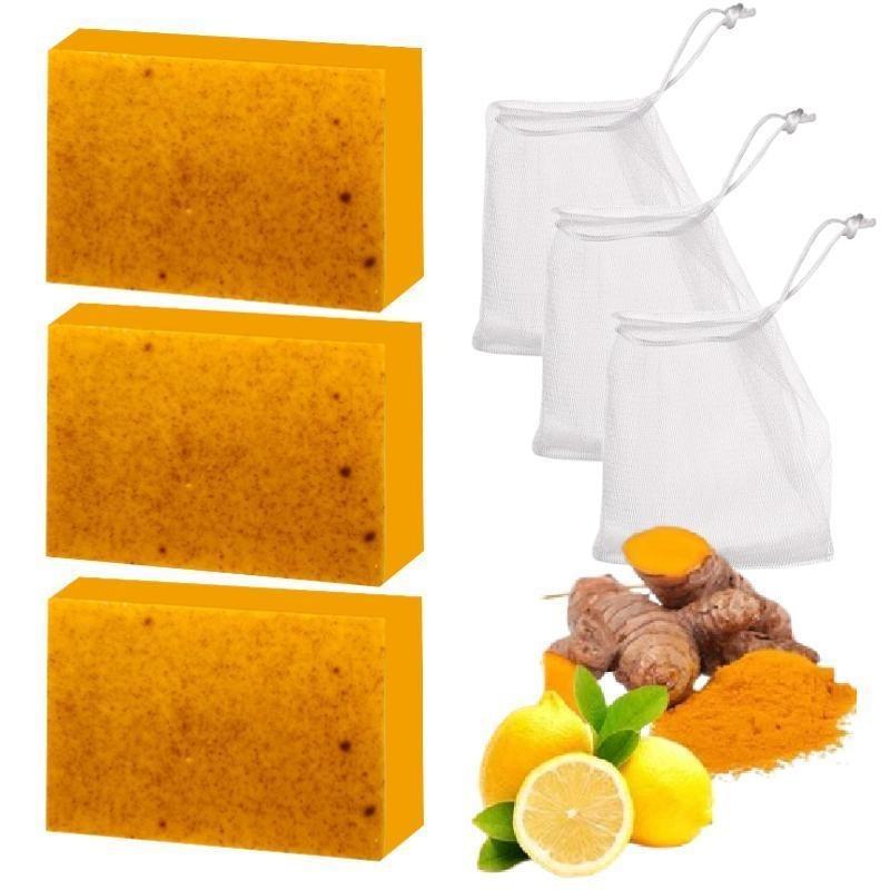 3 PCS Lemon Turmeric Kojic Soap Fragrance, Lemon Turmeric & Kojic Soap Bar for Face and Body for All Skin Types
