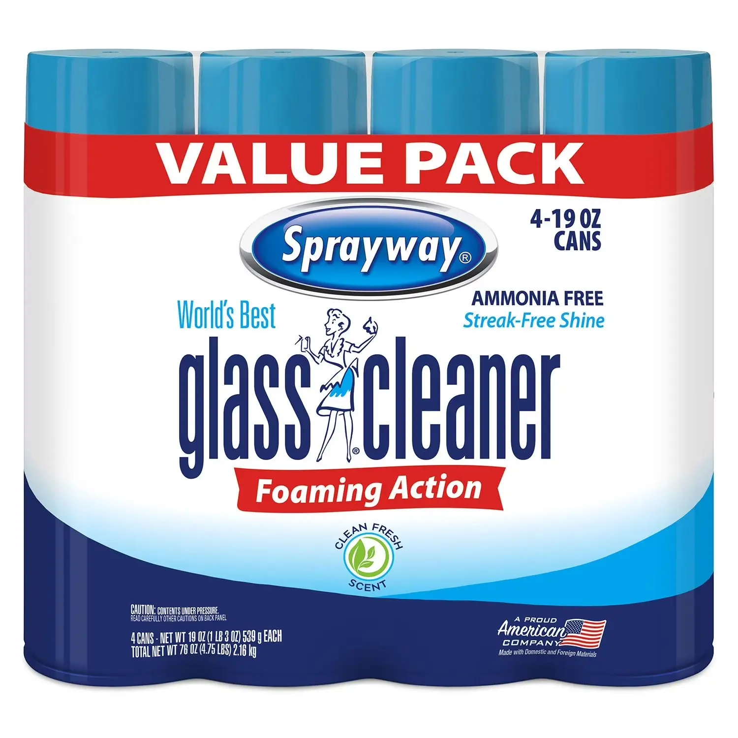 Sprayway Ammonia-Free Mild Foam Light Household Glass Cleaner - 19 oz, 4-Pack Value Set, Kitchen Cleaning Product, for Kitchen Windows, Office & Storage Box Indoor Home Care Supplies, Streak-Free