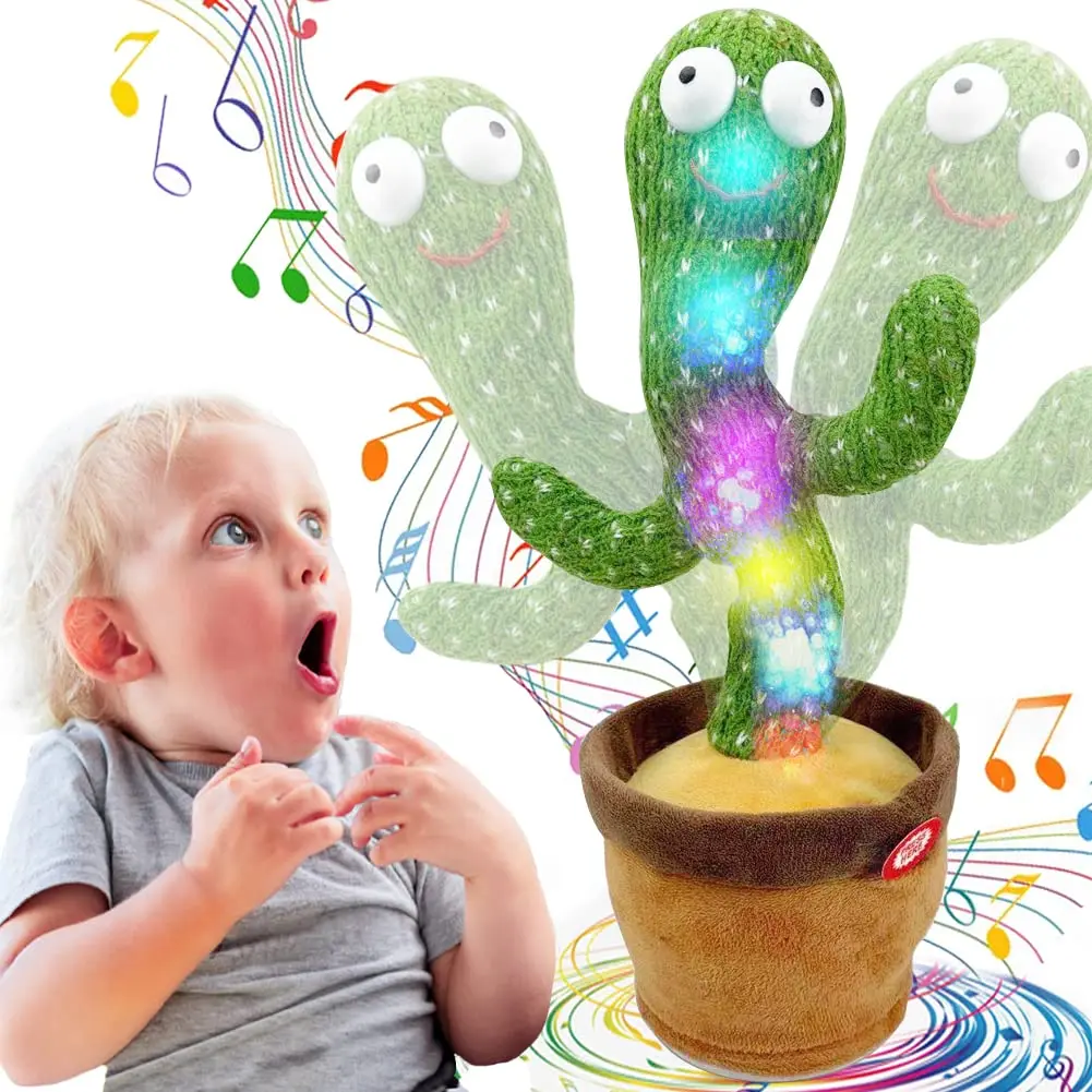 Outspark Plush Fabric Interactive Dancing Talking Cactus Kids Toy - Soft Cotton-Filled, LED Lights, 120 Baby Songs, 15s Voice Recording, Mimicking Function, Educational Language Toy for Gifts & Decoration