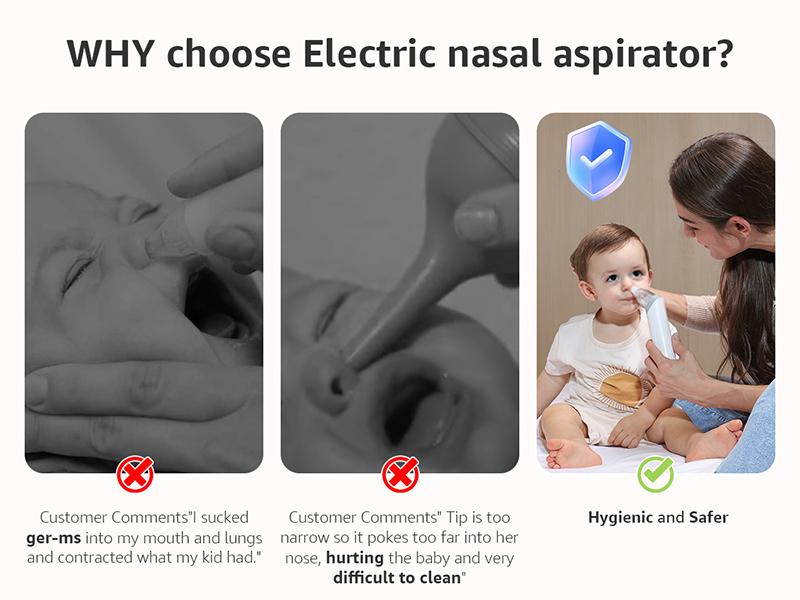 Growsy Electric Nasal Aspirator for Babies  Toddlers Gentle Nose Sucker with 3 Soft Silicone Tips Adjustable Suction Soothing Music & Light Safe Easy Automatic Mucus Removal Doctor Recommended
