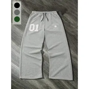 Men's Loose Fit Graphic Drawstring Waist Sport Pants, Stylish Wide Leg Printed Joggers for Casual Winter Wear, Available in Multiple Colors