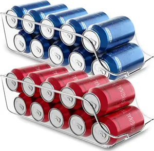 Kitchen Soda Can Organizer and Dispenser for Refrigerator/Pantry - Durable Can Storage Organizer Fridge & Kitchen Organization - (Clear, Set of 2)