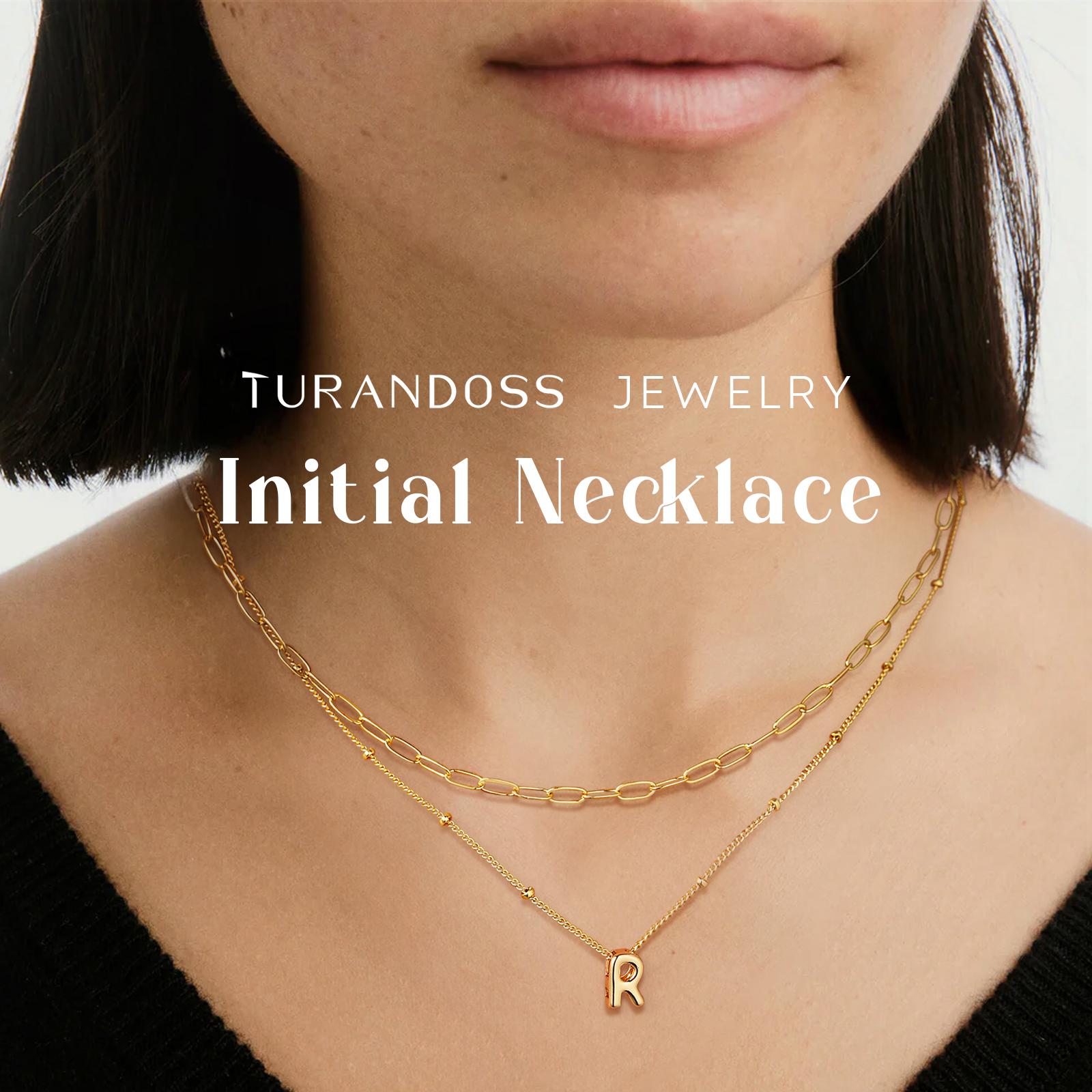 Turandoss Women's Dainty Initial Necklace Set - Hypoallergenic, Fashionable, Exquisite Layered Paperclip Chain Choker, Personalized Pendants, Mothers Day Gift Ideas, Exquisite Jewelry Gift for Birthdays summerwins