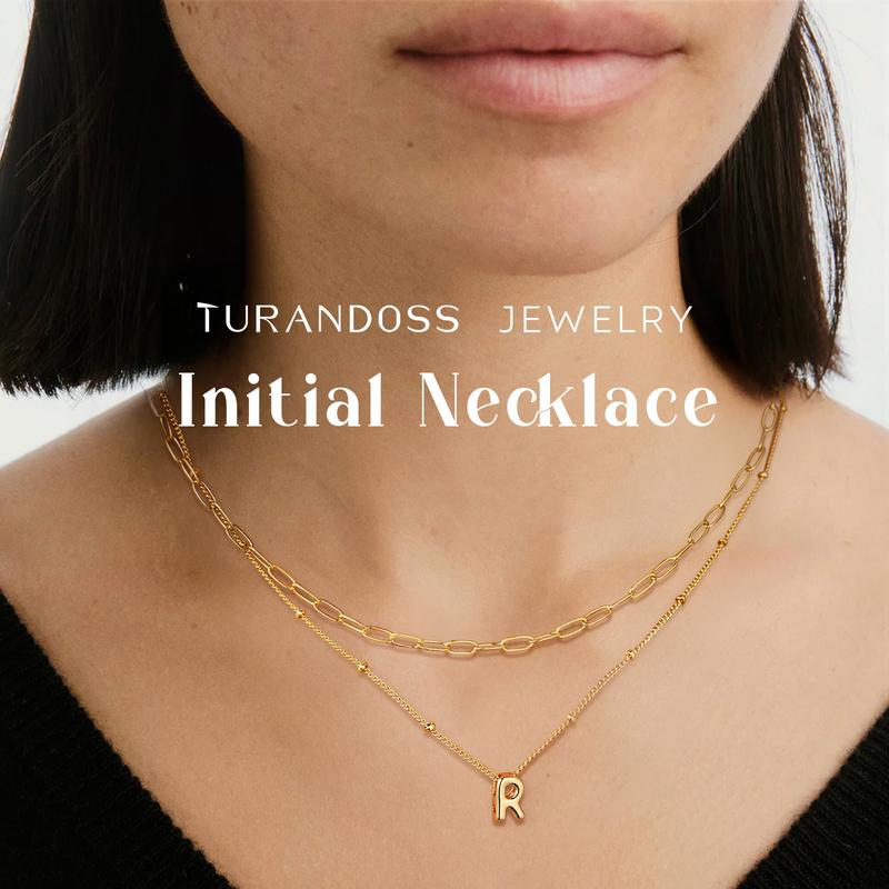 Turandoss Dainty Initial Necklaces - Trendy Layered Pendants for Women, Personalized Choker with Paperclip Chain, Birthday & Anniversary Gifts, Christmas gifts