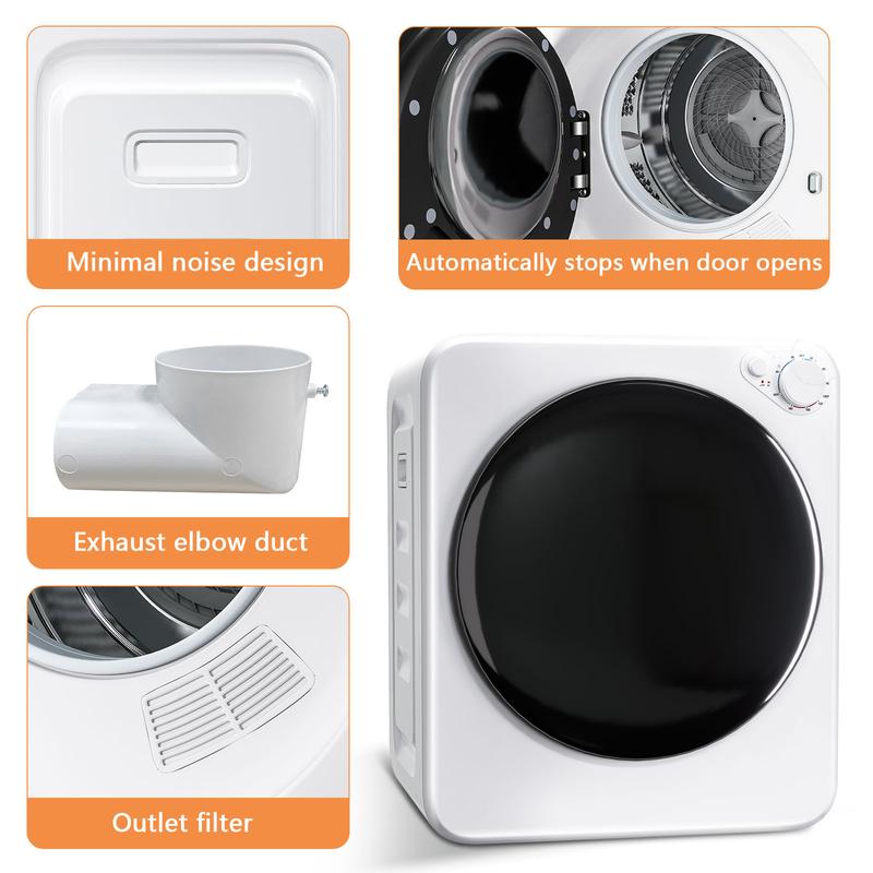 DollarDash 1.6 Cu.Ft Portable Clothes Dryer, 800W Fast Drying Front Load Laundry Dryer with 5 Mode, Mini Electric Clothing Dryer with Stainless Steel Tub, Compact Machine for Apartment, Home, Dorm