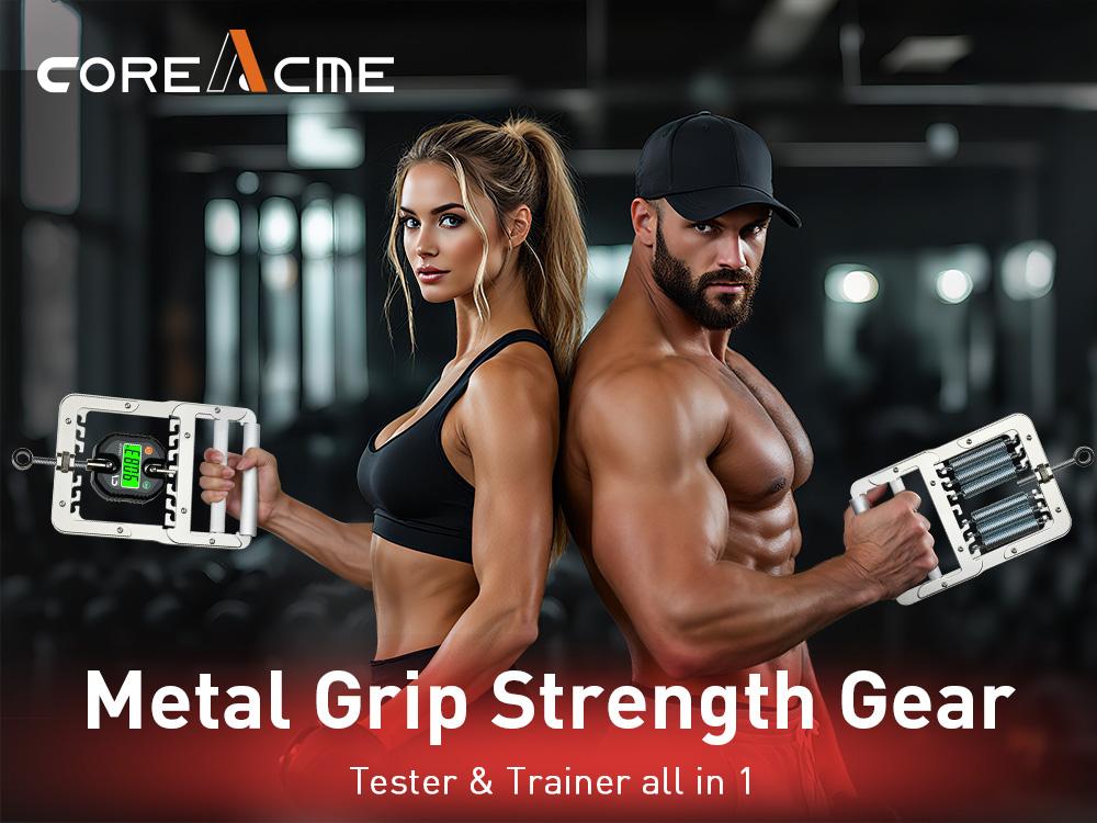 CoreAcme 2-in-1 Digital Hand Grip Strength Tester & Trainer with Case and Batteries, Fitness & Rehab Grip Exerciser,Home Gym, Grip Strengthener Challenge,Fitness Essentials, Core Exercise