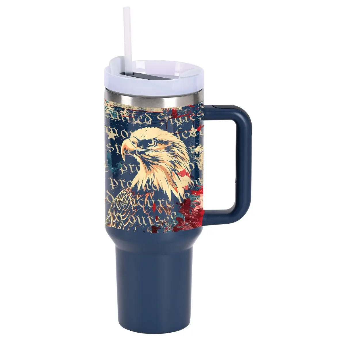 Dicksons 40 Oz Stainless Steel Vacuum Flask - Plastic & Silicone Tumbler with Straw, Eagle "We The People" Design Kitchenware Drinkware
