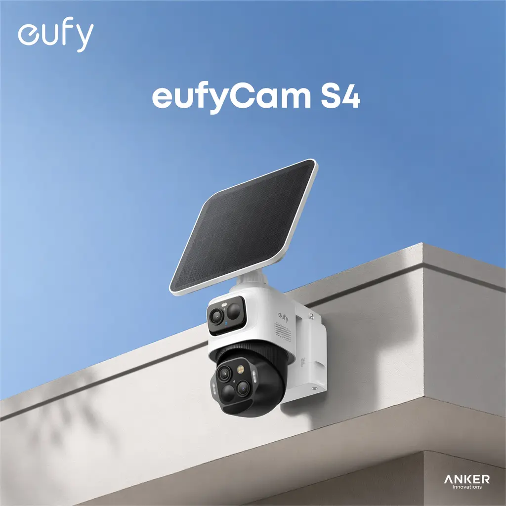 eufyCam S4, Solar Security Camera Wireless Outdoor, Triple Lens Bullet-PTZ Cam, 4K UHD, 360° Pan and Tilt, Auto Track, 8× Hybrid Zoom, Color Night Vision, HomeBase S380 Compatible