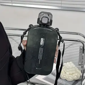 Flat Water Bottle, Portable Travel Mug, Lightweight Leakproof Slim Water Bottles with Strap for Sports Camping Gym Fitness Outdoor Backpacking Hiking, Ultra Light, 750ml