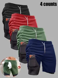Men’s summer outdoor sports beach pants four-piece set, quick-dry double-layer casual stretch bermuda shorts, suitable for everyday wear