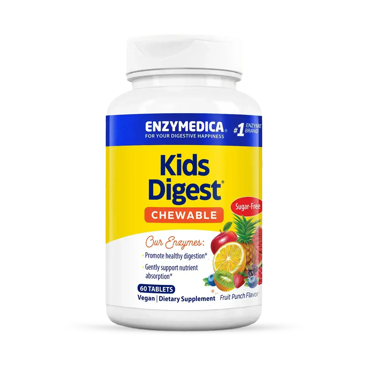 Enzymedica Kids Digest - Chewable Digestive Enzyme Supplement for Kids, Daily Digestion & Gut Health Support, For Nutrient Absorption, Protein, & Carbs, Fruit Punch Flavor, Sugar Free