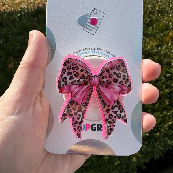 Bow Pop Socket, Valentine Gift, Cell Phone Stand, Expanding Magnetic Phone Grip Holder, Gift For Her mount sticky