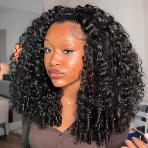 OhMyPretty Burmese Curly Wear Go Half Wig Invisi Draw Strings Glueless Wig for Beginners Human Hair 250% Density