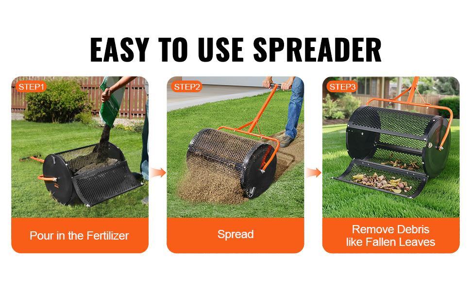 【Summervibes】VEVOR Compost Spreader with Upgraded 3-Height Adjustable T Shaped Handle, 24" Roller Lawn Spreader and Peat Moss Spreader, Steel Mesh Basket Garden Spreader with Side Latches, for Spreading Manure VEVOR Super Brand Day 【Summervibes】VEVOR Compost Spreader with Upgraded 3-Height Adjustable T Shaped Handle, 24" Roller Lawn Spreader and Peat Moss Spreader, Steel Mesh Basket Garden Spreader with Side Latches, for Spreading Manure VEVOR Super Brand Day