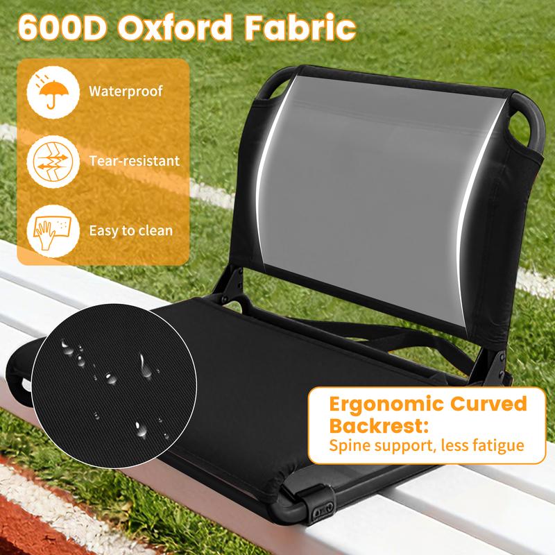 Game-Day Essential Foldable Waterproof Stadium Seat Heavy-Duty Portable Sports Chair with 600D Oxford Fabric & Ergonomic Curved Backrest