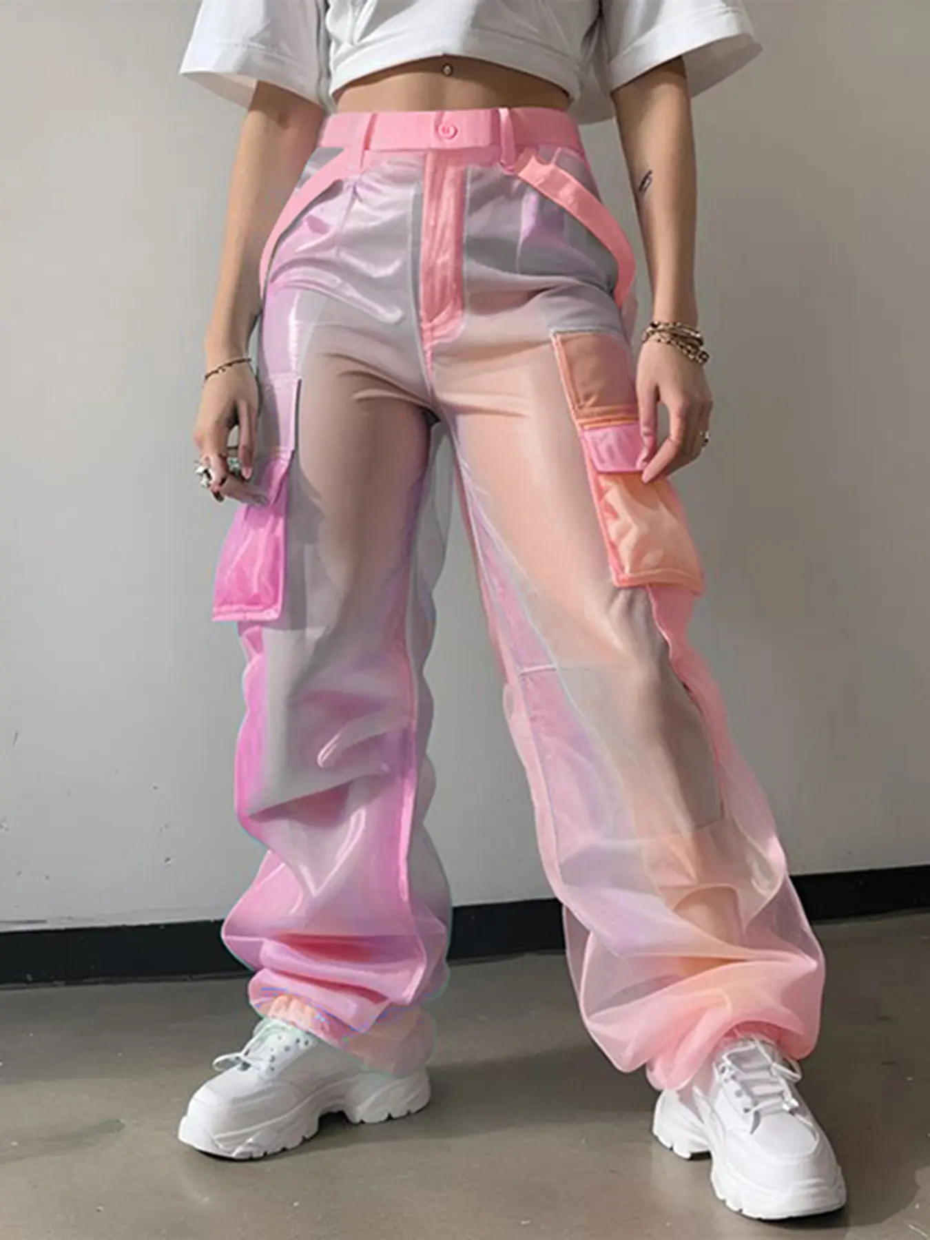 INCERUN Men's Fashion Sexy Print Gradient Rainbow Transparent Polyester Long Pants, Button Fly Pants, Casual Pants, Casual Trousers, Casual Wear Bottoms, Summer Streetwear Party, Stylish and Trendy