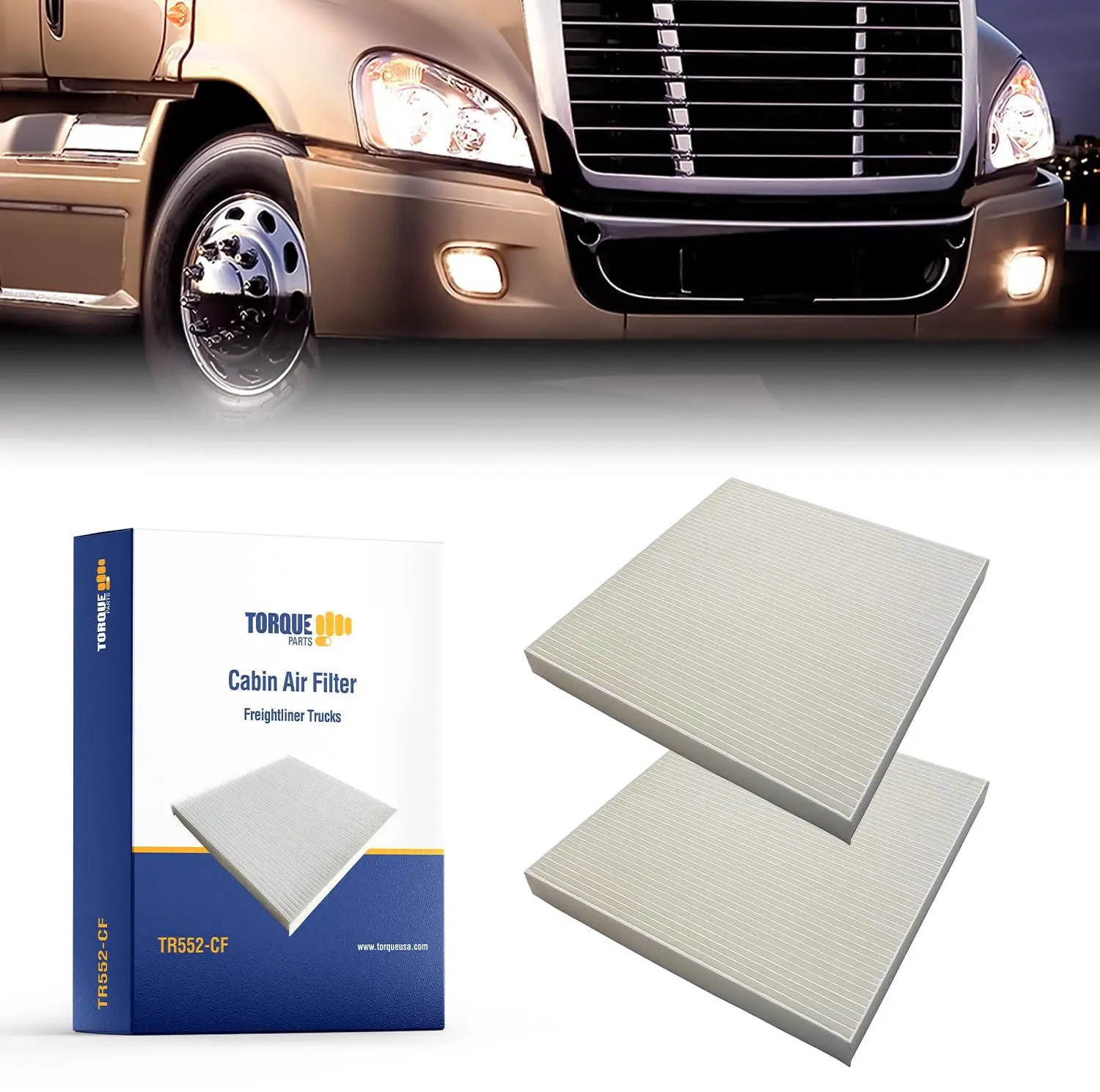 TORQUE 91559 Cabin Air Filter for Select Freightliner Cascadia, Columbia, Coronado, Century Class - Auto Replacement Part, Replaces PA4857, AF26235, CAF24003, BOA91559, 24318, abpn10g91559, TR552 (2 PCS), Yes, Truck Accessories