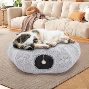 Indoor Cat Tunnel & Bed Combo – Soft Plush Donut Cave with Peekaboo Tunnel, Cozy Rest & Play Space for Cats, Kittens & Rabbits (Plush Comfort Design)