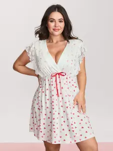Lady's Heart Print Lace Trim Sleeveless Nightwear Loungewear, 2026 Summer Turn-Up BLOOMCHIC Sleep Dress with Flattering Fit, Mother's Day Pick 2026 Summer Vibes Swimweek