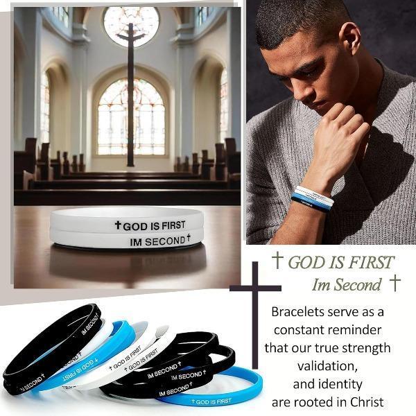 God Is First IM SECOND Christian Bracelet! Engraved Bible Verses, Cross Silicone Rubber, Faith-Based Gift for Women Men, Religious Easter Gifts