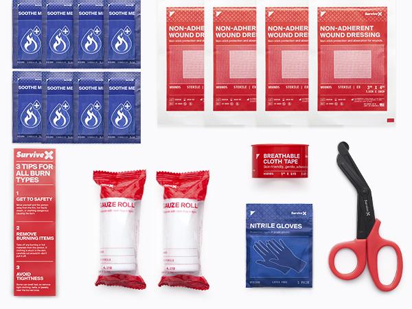 SURVIVEX Burn Dressing Kit with Tea Tree Oil - Hydrogel Burn Pads, Cooling Gels, Non-Adhesive Dressings & Gauze - Complete First Aid for Instant Cooling, Soothing & Relief