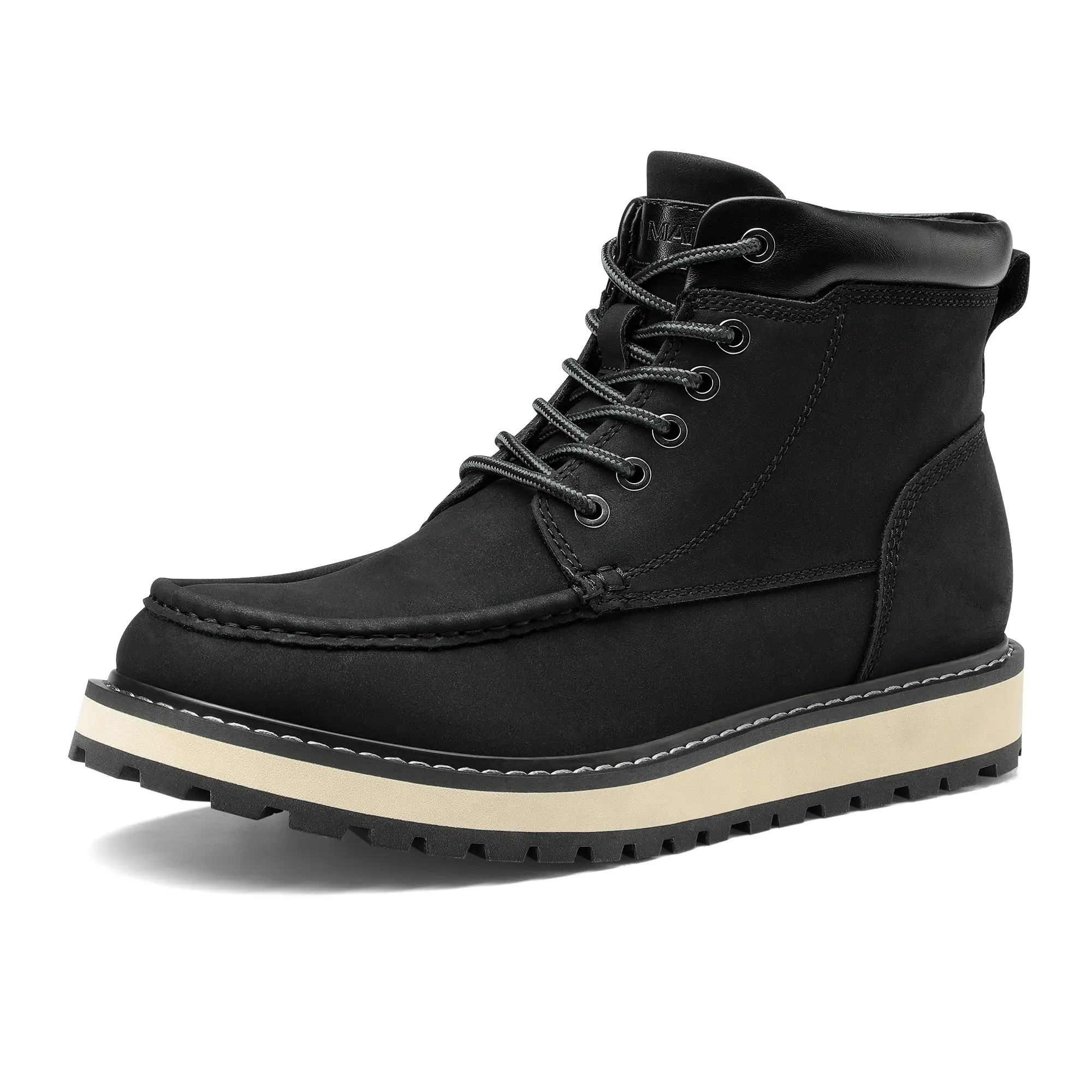 BRUNO MARC Anniversary Men's Leather Moc-Toe Ankle Boots, Casual All-Season Fashion Footwear for Comfortable Walking, Closed Leather Upper, Walking Shoes