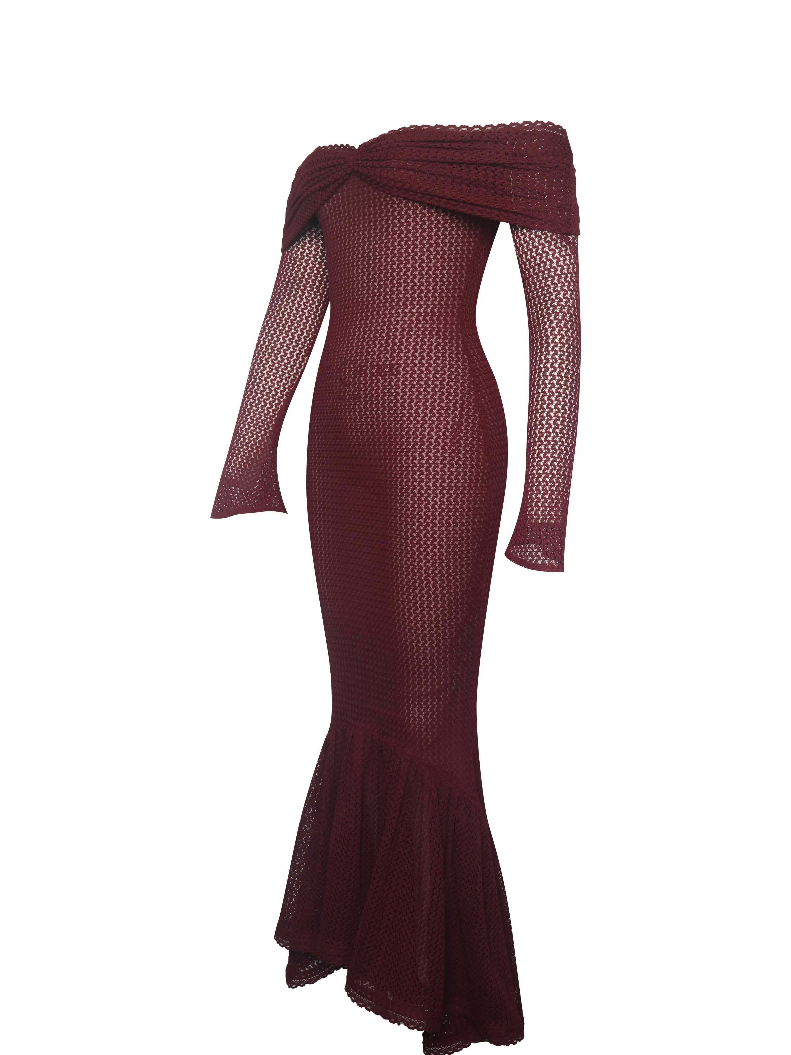 chinese dress ladies Burgundy Crochet Maxi Dress main image 0