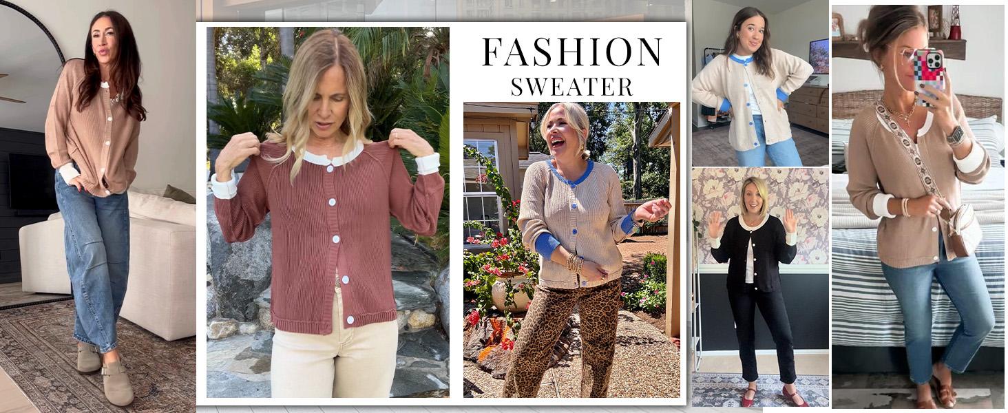Fit and silhouette detail for Women's Cropped Colorblock Knit Long-Sleeve Cardigan
