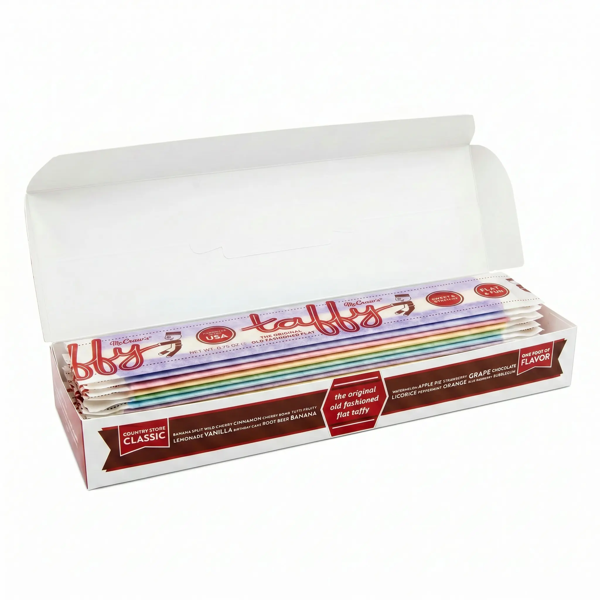 McCraws Giant Flat Taffy Candy | 24 Invidually Wrapped Foot Long  Taffy of Assorted Country Classics Flavors