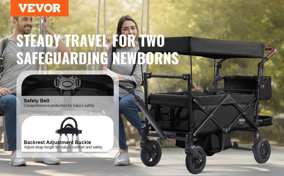 VEVOR Wagon Stroller for 2 Kids, TikTokShopBlackFriday, Push Pull Quad Collapsible Stroller with Adjustable Handle, Encircling Harness Removable Canopy, 4 Wheels with Brakes, Mutifunction Tandem Stroller for Camping VEVOR Wagon Stroller for 2 Kids, TikTokShopBlackFriday, Push Pull Quad Collapsible Stroller with Adjustable Handle, Encircling Harness Removable Canopy, 4 Wheels with Brakes, Mutifunction Tandem Stroller for Camping