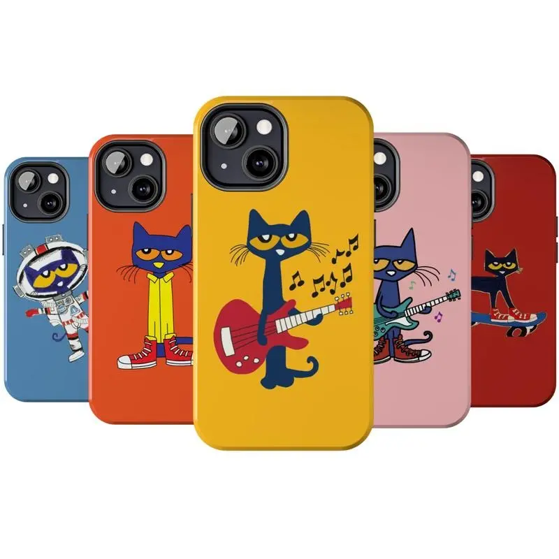 Groovy Pete The Cat Cartoon Character Smartphone Case - Summerwins Artistic Blue Guitar Aesthetic Polycarbonate Plastic Rubber Accessory, Shockproof, Wireless-Ready, Durable for iPhone Series (17-13,11,X,8), Gift for Music Lovers