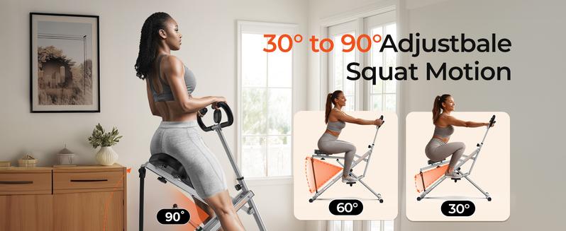 FLYBIRD Squat Machine for Home, 330lbs Foldable Core Exercise Machine, Adjustable 4 Resistance Bands, Ride & Rowing Machine for Glutes, Thighs, Ab Back/Leg Press Hip Thrust