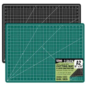 18" x 24" Self-Healing Cutting Mat 5-Ply (2 Pack) - Double-Sided Green/Black Craft Mat, Non-Slip Cutting Mats for Crafts, Sewing, Quilting, Scrapbooking