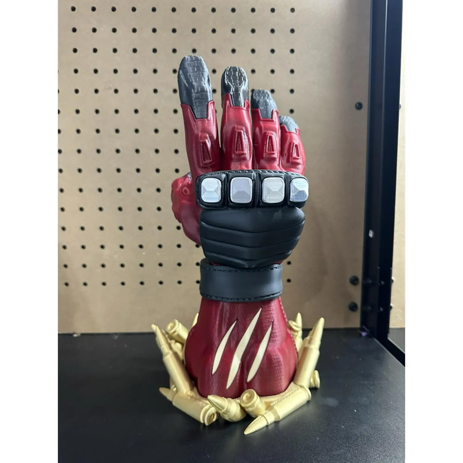 Deadpool Controller Stand  with Red and Black Design and Gold Base for Fans