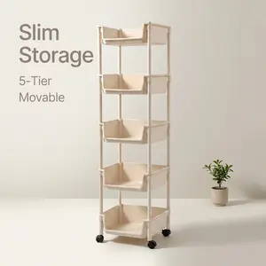 Kitchen & Bathroom Plastic Rolling Storage Cart with Wheels, Multi-Layer Adjustable Freestanding Organizer Rack, Smooth Lightweight Minimalist Space-Saving Easy-Install Portable Household Storage Unit | Memorial Day Deals work