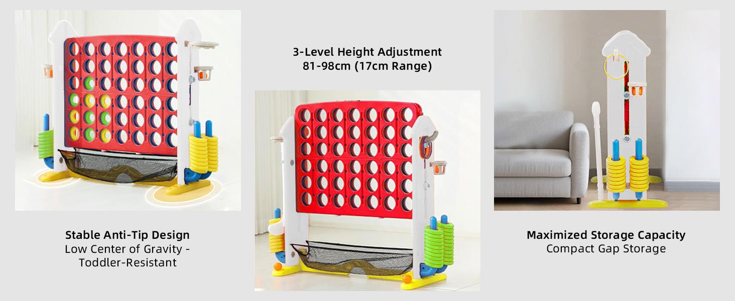 Height Adjustable 3-in-1 Giant 4 in a Row Connect Game,Basketball Hoop, Ring Toss Game, 4-to-Score Game,Jumbo 4-to-Score Game, Indoor Outdoor Yard Game Party Game for Kids Adults and Family, coordination