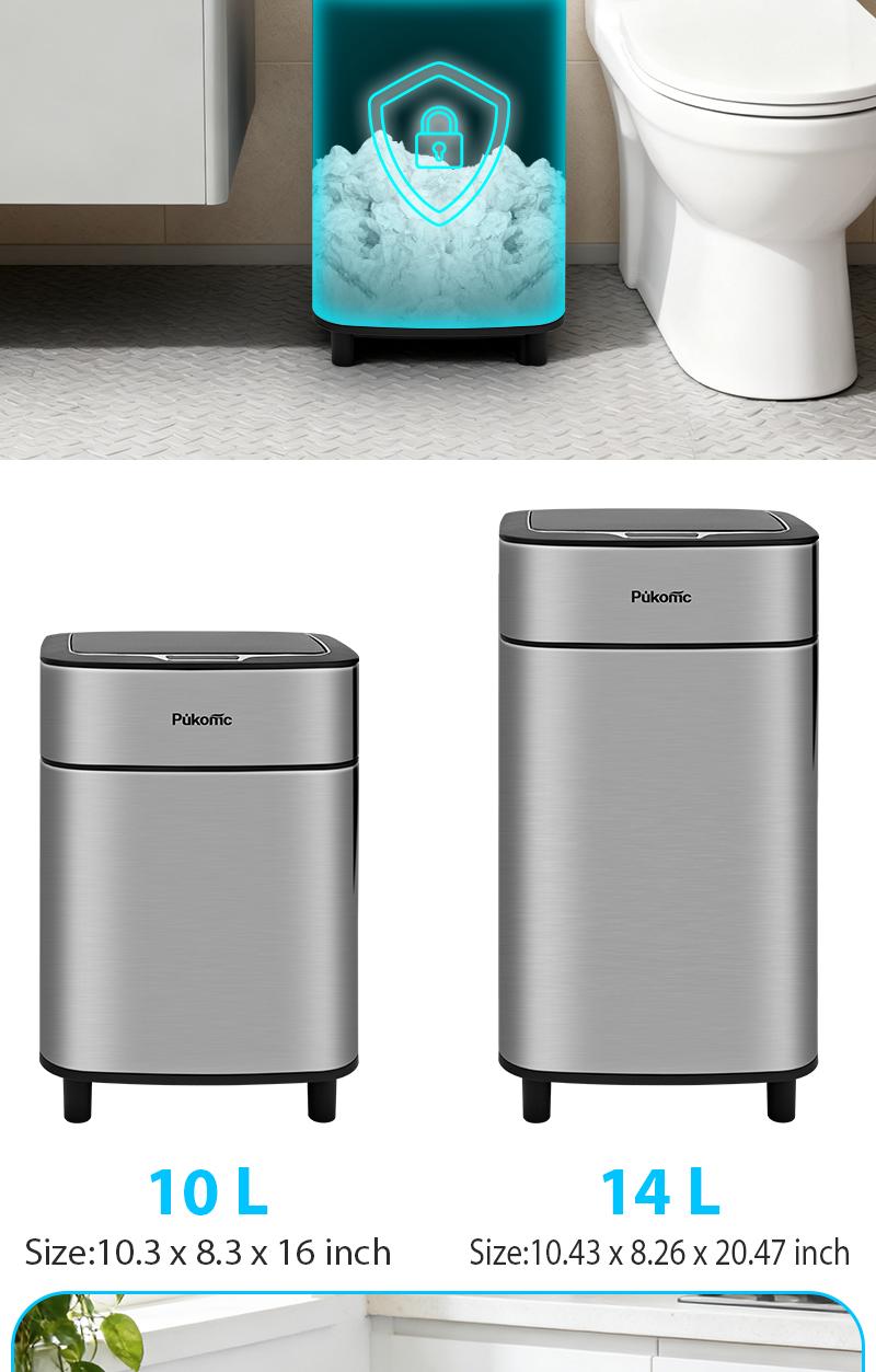 Pukomc Smart Sensor Trash Can 2.7G Stainless Steel Motion Activated Space Saving for Kitchen Bathroom Compact 2.7 Gallon Bin