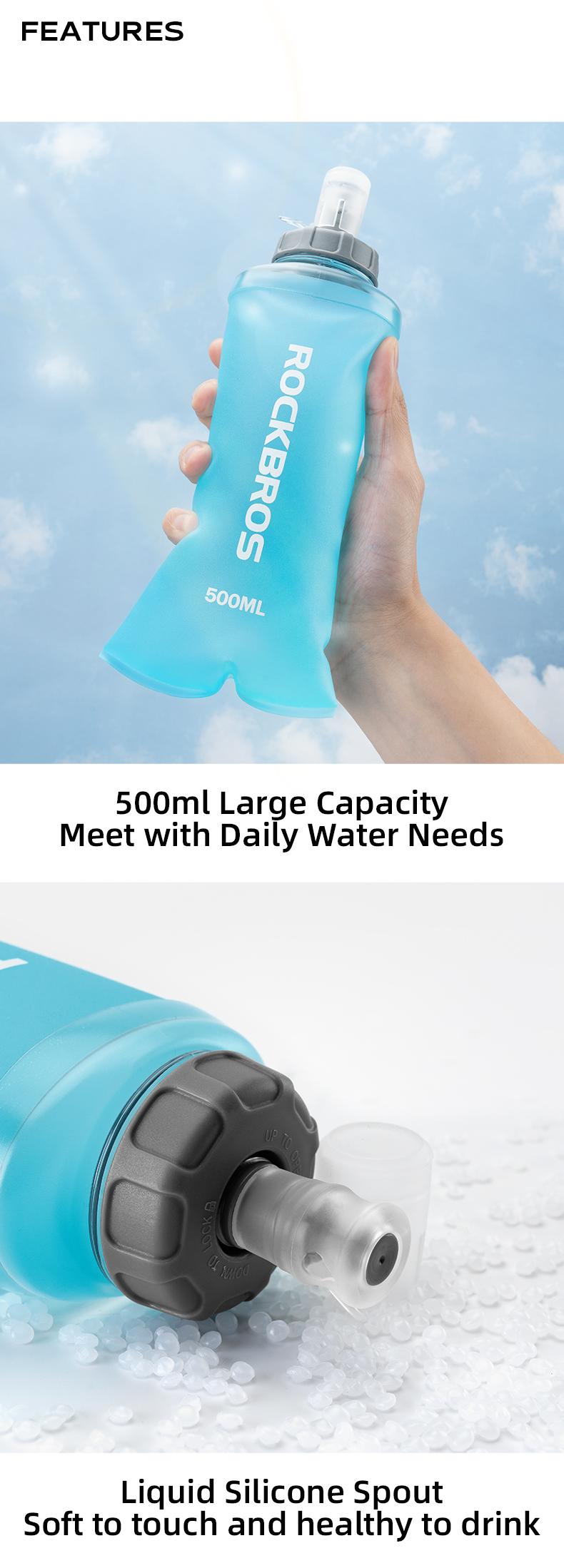 ROCKBROS 500ml Compact TPU Collapsible Soft Flask - Lightweight, Durable, Leak-Proof, Abrasion-Resistant, Convenient Unisex Portable Sports Water Bottle for Running, Hiking