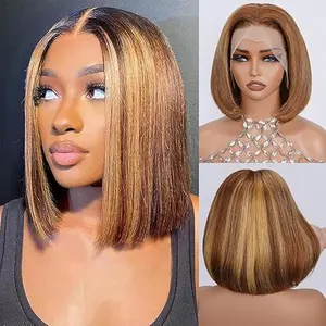 Highlight Bob Wig P4/27 Human Hair Upgrade Brazilian Hair 12 Inch 13x4 HD Transparent Lace Front Wigs Human Hair Glueless Pre Plucked Short Straight Bob Wigs for Women