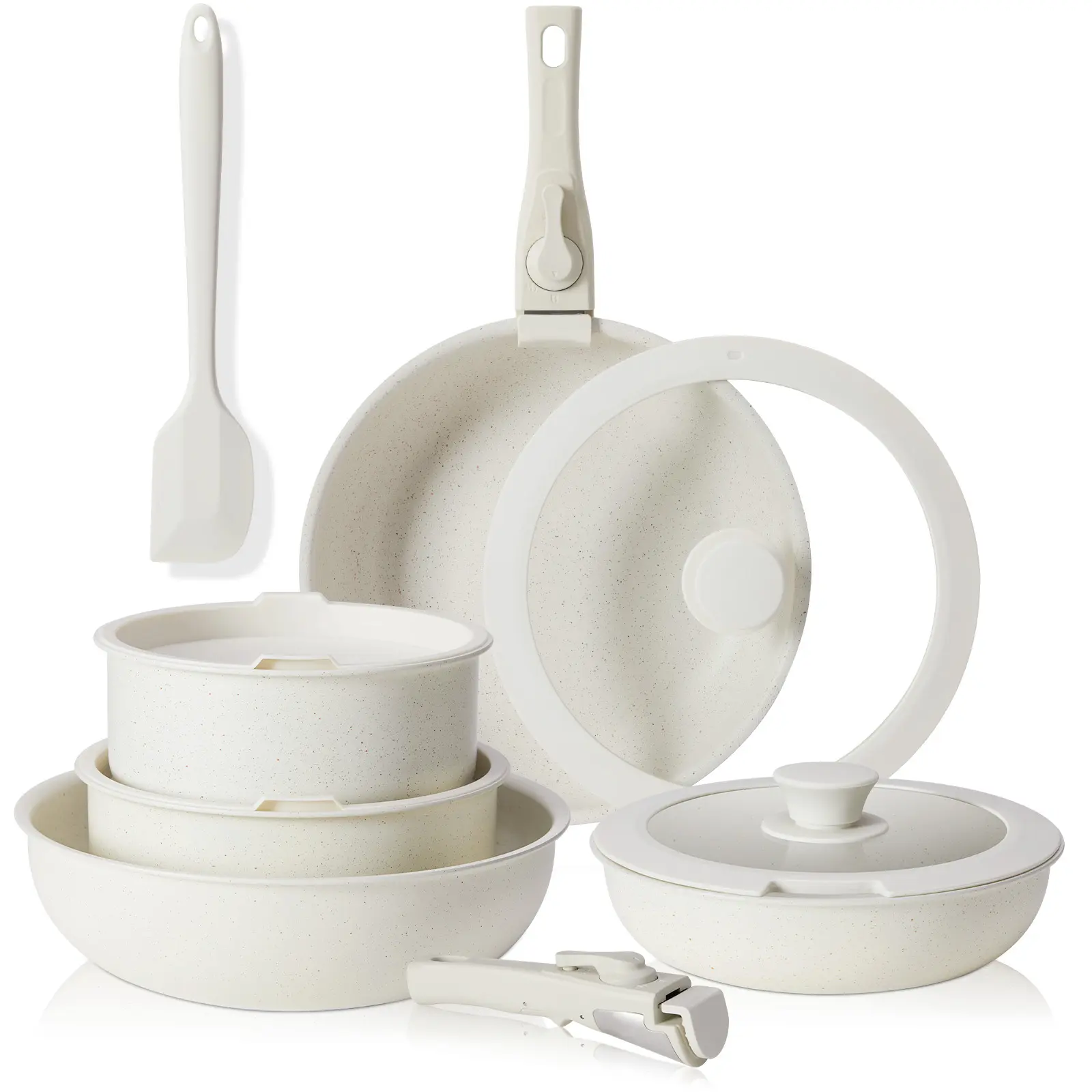 SweetFurniture 12-Piece Nonstick Nonscratch Cookware Set - Kitchen Supplies with Detachable Handle, Induction Compatible, Phthalate-Free, Oven & Dishwasher Safe, Nonscratch Cookware Sets,father'sdaygifts,campingessentials,campinggear,home essentials