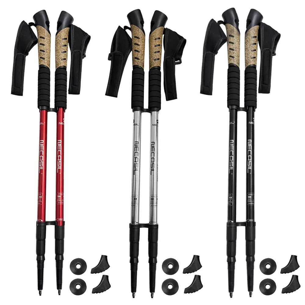 Adjustable Length 3-Section Twist-Lock Telescopic Walking Poles Pair, Lightweight Aluminum Anti-Shock Hiking Sticks with Extended Down Grip, Mud Basket, Rubber Tip for Hikers, Camping Accessories, 3 Sections